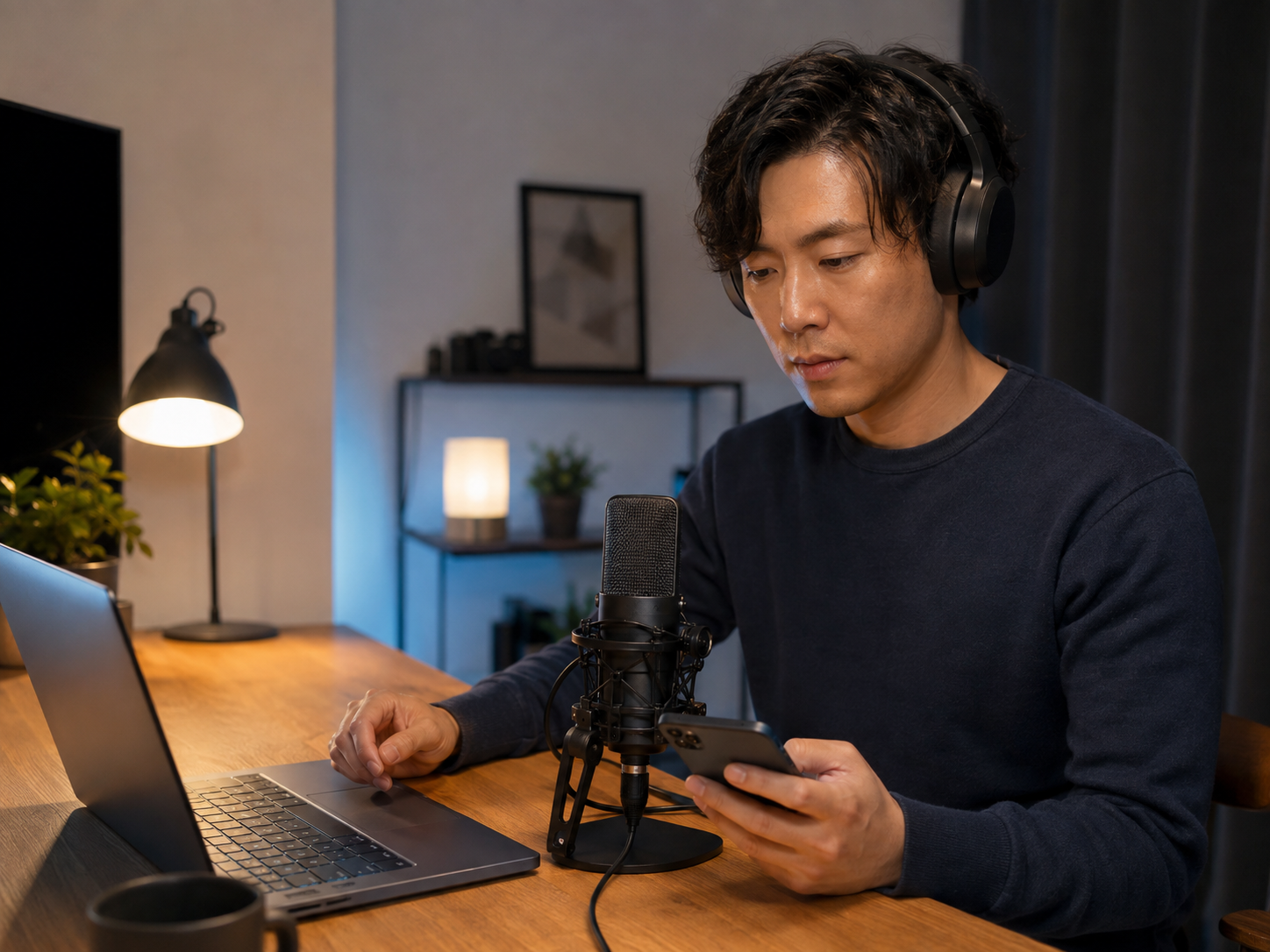 A creator preparing short-video audio at a desk